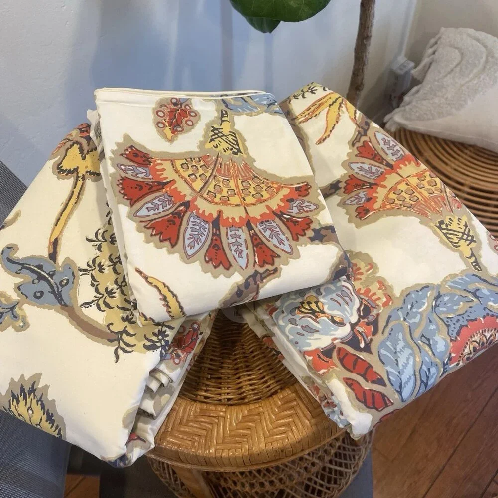 NEW Anthro Cream Boho Queen King Abstract Floral Bedding Duvet + Sheet Sham Set